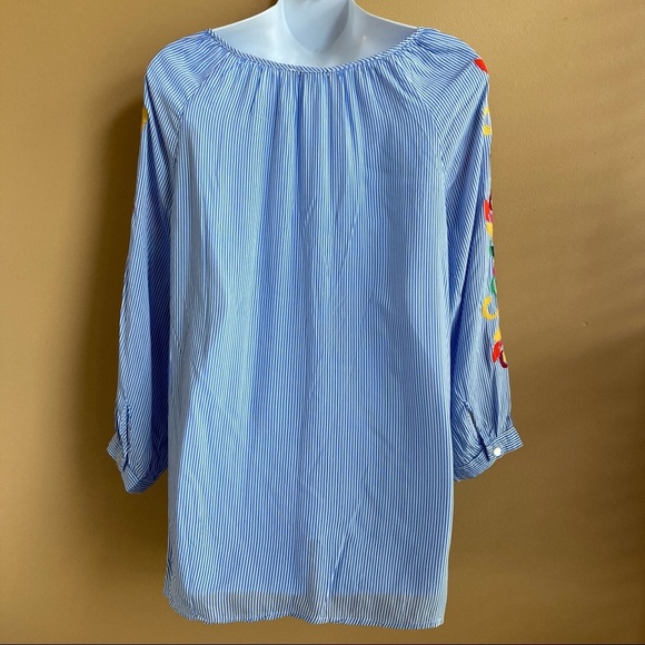 Artisan NY 3/4 sleeve embroidered striped blouse Size L - Picture 6 of 9